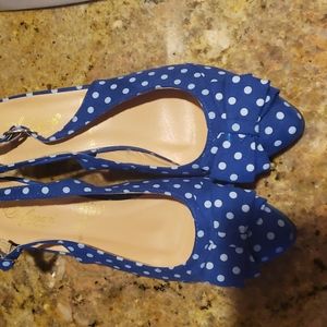 SoftWear by Beacon blue with white pocka dots shoes